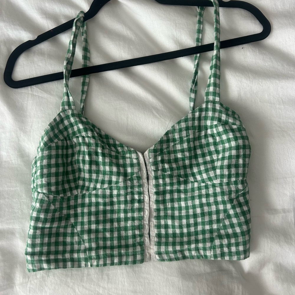 Reformation Green and White gingham top